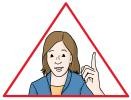 In einem roten Warndreieck ist eine Frau mit erhobenem Zeigefinger zu sehen