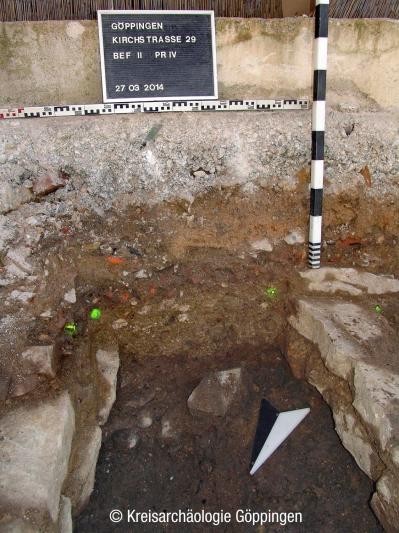 Anzeichen der Stadtbrände in der Kirchstraße (Foto: Kreisarchäologie Göppingen)