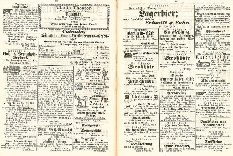 Anzeigenteil des Alb- und Filsthalboten vom 22. April 1863