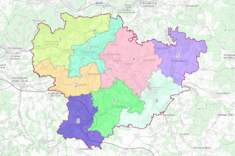 Karte Landkreis Göppingen mit Forstrevieren