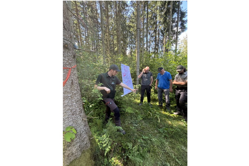 Förster S. Konzmann mit einer Teilnehmergruppe im Wald; Quelle; Forstamt Göppingen