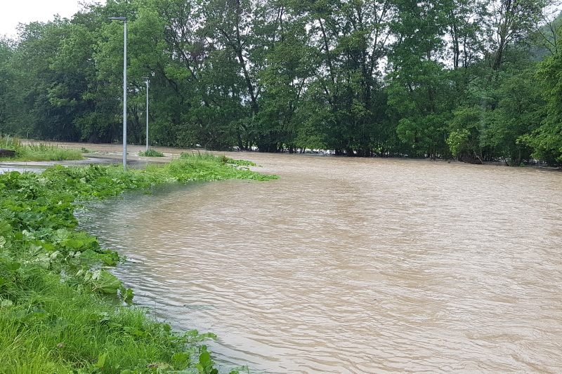 Überflutetes Gebiet in Gosbach
