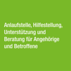 Schmuckquadrat mit Beschriftung - Anlaufstelle, Hilfestellung, Unterstützung und Beratung für Angehörige und Betroffene