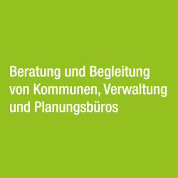 Schmuckquadrat mit Beschriftung - Beratung und Begleitung von Kommunen, Verwaltung und  Planungsbüros        