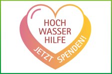 Das Logo der Hochwasser-Hilfe: Ein Herz mit Aufschrift: Hochwasserhilfe. Jetzt Spenden!" 